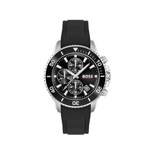 BOSS orologio con cronografo al quarzo da uomo collezione admiral con cinturino in acciaio inossidabile, silicone o tessuto derivato da plastica nell'oceano nero 1 (black)