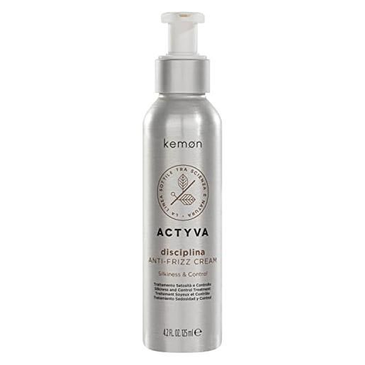 Kemon - actyva disciplina anti-frizz cream, crema disciplinante per capelli crespi, con acido ialuronico, anticrespo ed elasticizzante - 125 ml