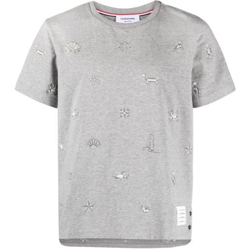 Thom Browne t-shirt con ricamo - grigio