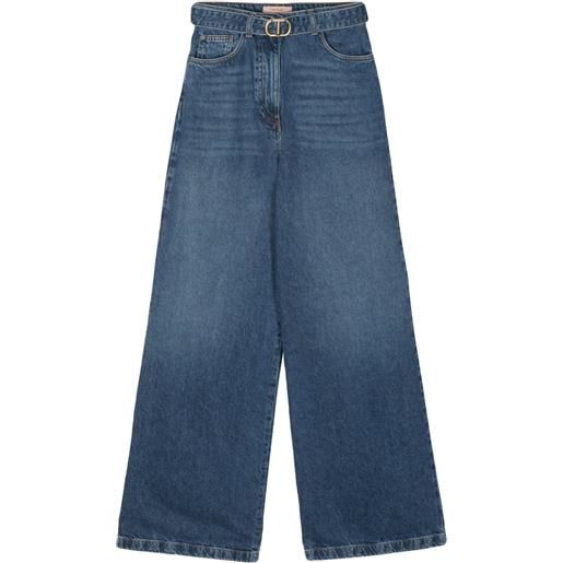 TWINSET jeans a gamba ampia con cintura - blu