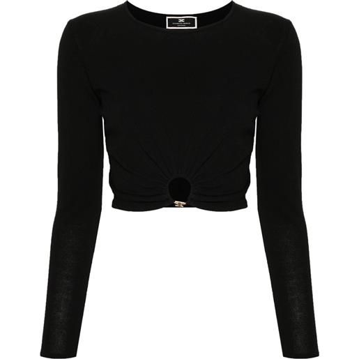 Elisabetta Franchi maglione crop con placca logo - nero