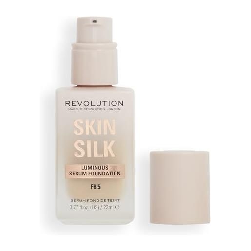 Makeup Revolution, skin silk serum foundation, light to medium coverage, contains hyaluronic acid, f8.5, 23ml