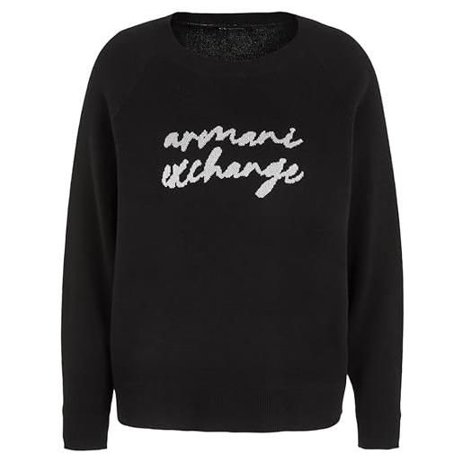 Armani Exchange maglione con logo frontale in lana, nero, m donna