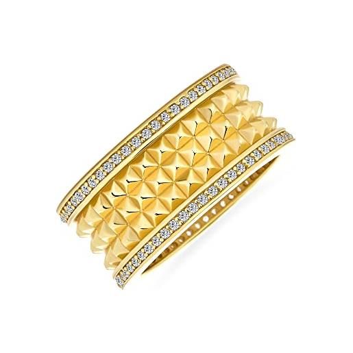 Bling Jewelry anello moderno di moda a fascia larga con accenti geometrici in cz per le donne in argento 925 placcato oro opaco