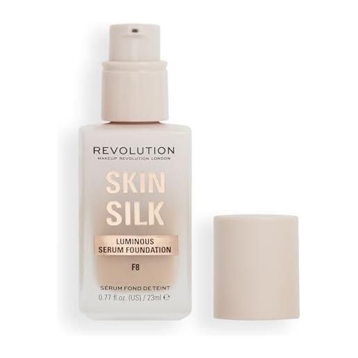 Makeup Revolution, skin silk serum foundation, light to medium coverage, contains hyaluronic acid, f8, 23ml