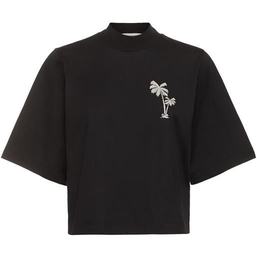 PALM ANGELS t-shirt cropped in cotone con logo