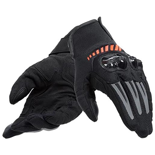 Dainese - mig 3 air tex gloves, guanti moto estivi in pelle da uomo, con sensore touchscreen, palmo rinforzato e protezioni nocche in tpu, confortevoli, elastici e traspiranti, nero/rosso
