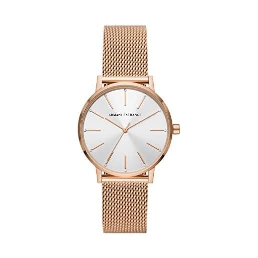 Armani Exchange orologio da donna, movimento a tre lancette, cassa in acciaio inossidabile oro rosa 36 mm con bracciale in acciaio inossidabile, ax5573