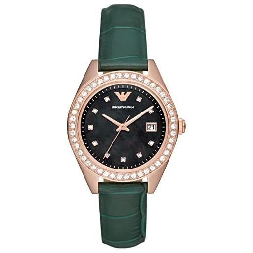 Emporio Armani orologio da donna, movimento a tre lancette con data, cassa in acciaio inossidabile riciclato (almeno 50% ) da 36 mm con cinturino in pelle, ar11506