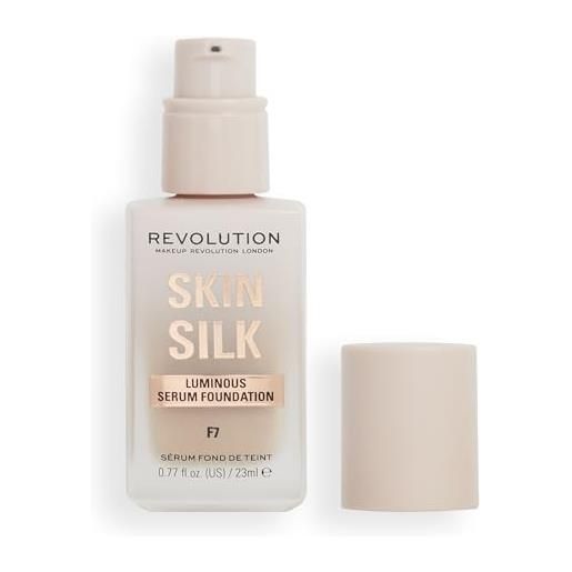 Makeup Revolution, skin silk serum foundation, light to medium coverage, contains hyaluronic acid, f7, 23ml