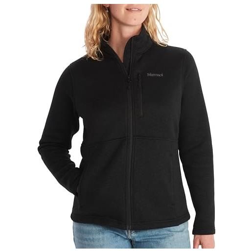 Marmot donna wm's drop line jacket, calda giacca in pile, giacca outdoor con zip integrale, scaldacorpo traspirante e resistente al vento, black, l