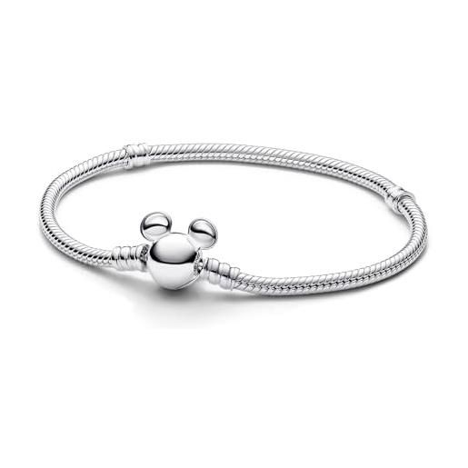 Pandora disney bracciale in argento sterling a forma con maglia snake con chiusura a forma di topolino, 21