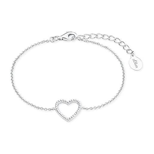 s.Oliver bracciale da braccio da donna in argento 925, con zirconi sintetici, 16+3 cm, argento, cuore, viene fornito in confezione regalo per gioielli, 2017255