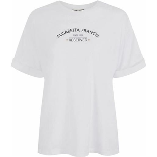 Elisabetta franchi t-shirt in jersey con stampa logo gesso