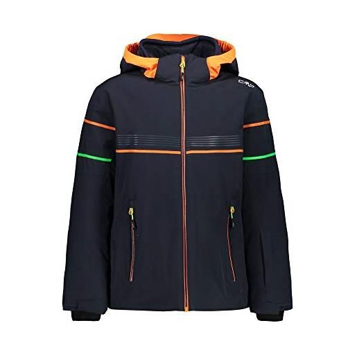 CMP - giacca elasticizzata da sci da bambini con cappuccio removibilie, black blue, 140