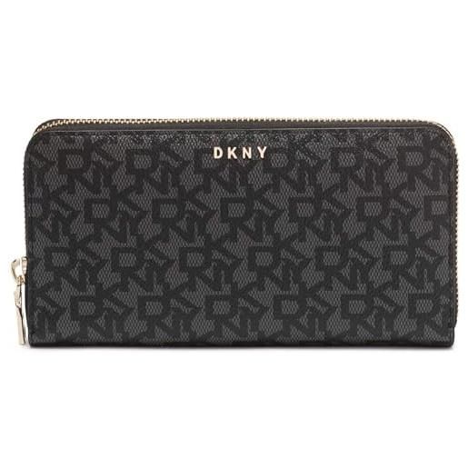 DKNY bryant-portafoglio grande con cerniera e logo rivestito, bi-fold donna, nero, large zip around