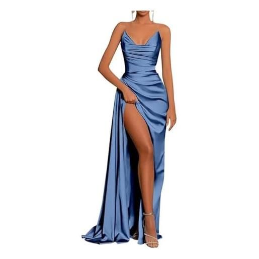 YIANN abito da sposa a sirena con spalle scoperte, senza spalline, senza maniche, lungo abito da ballo per donne, yiax128, personalizzabile, blu polvere. , 44