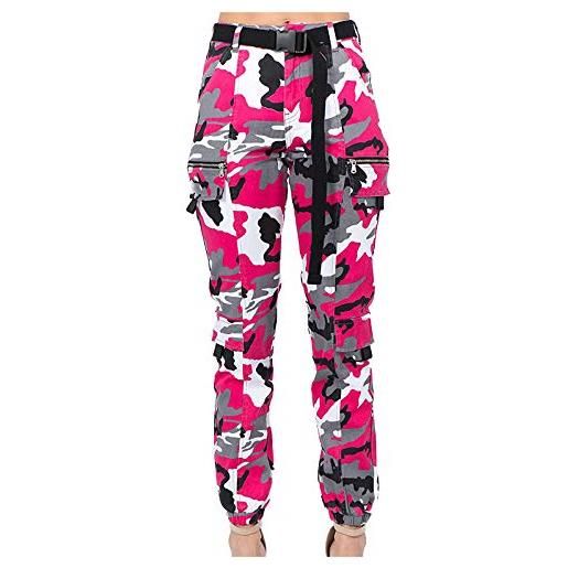 Momolaa abbigliamento termico neve pantaloni mimetici cargo da donna a vita alta slim fit con cintura abbinata da jogging (pink, m)