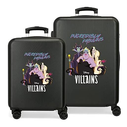 Disney villains set di valigie incredibilmente favoloso nero 55/65 cm abs rigido chiusura a combinazione laterale 56l 6 kg 4 doppie ruote bagaglio a mano