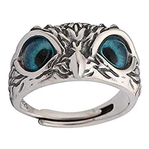 Merkts - anello aperto a forma di gufo, in argento 925, con occhio di demonio, semplice design a forma di gufo, anello da uomo e donna, anello con gufo e anello regolabile, con apertura a forma di