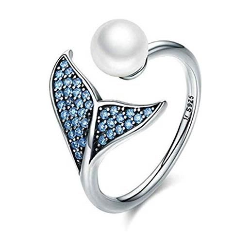 YaShuo anello a forma di coda di sirena con perline s925, anello regolabile con apertura per donne, bambini, regalo di compleanno, regalo di san valentino e argento, colore: silver ring, cod. Ys-cr286