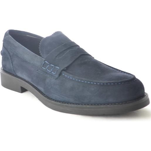 Malu Shoes scarpe uomo mocassini inglese college vera pelle scamosciata blu made in italy fondo classico sportivo genuine leather