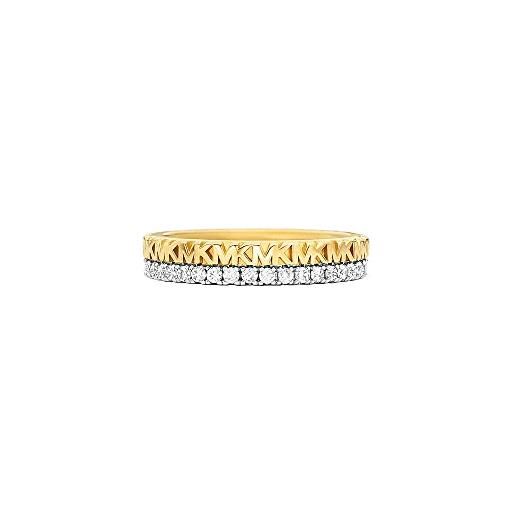 Michael Kors - anello da donna con monogramma in argento sterling bicolore placcato oro 14 carati, mkc1581an710;9
