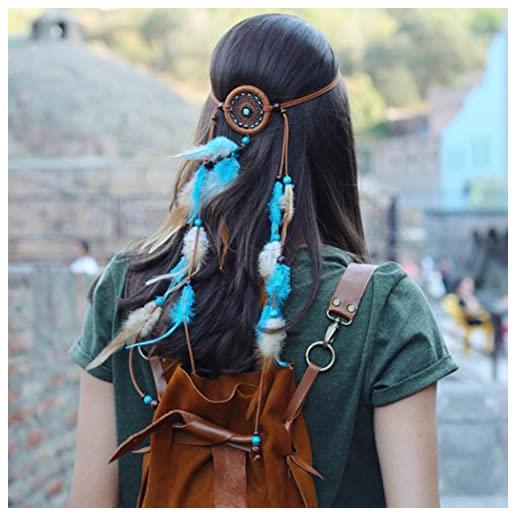 Zoestar fascia in piuma indiana con treccia indiana acchiappasogni, stile vintage, gioielli per feste, accessori per capelli per donne e ragazze