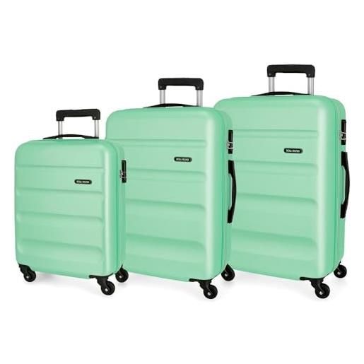 Roll road flex set valigie verde 55/65/75 cms rigida abs chiusura a combinazione numerica 182l 4 ruote bagaglio a mano