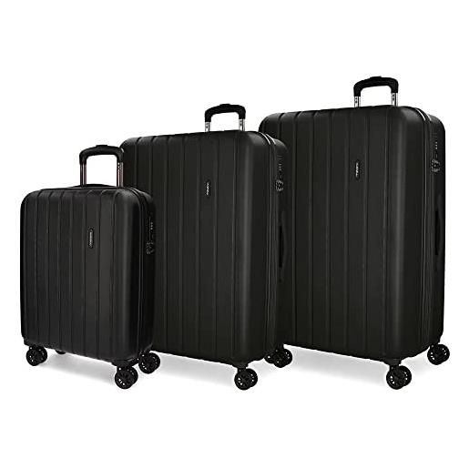 MOVOM wood set valigie nero 55/65/75 cms rigida abs chiusura tsa 220l 4 doppie ruote bagaglio a mano