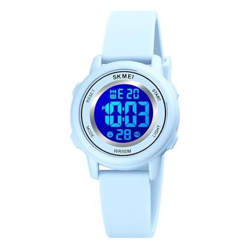 findtime orologio sportivo digitale da donna, impermeabile fino a 50 m, orologio digitale per sport all'aria aperta, con ampio quadrante retroilluminato a led, blu, cinturino