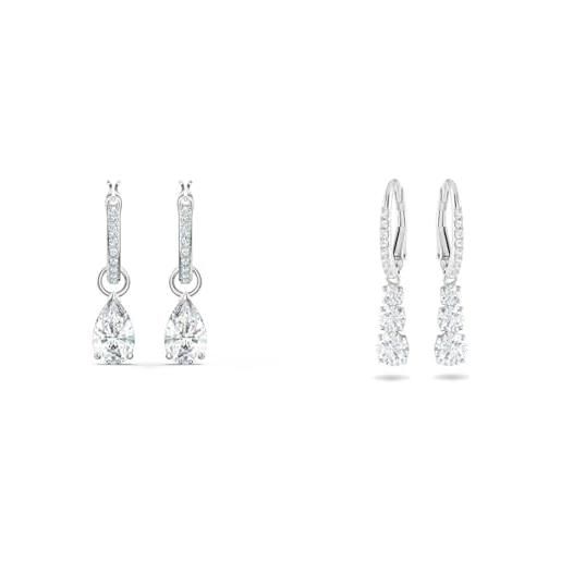 Swarovski orecchini attract trilogy, bianco, placcato rodio & orecchini pendenti attract, taglio pear, bianchi, placcato rodio