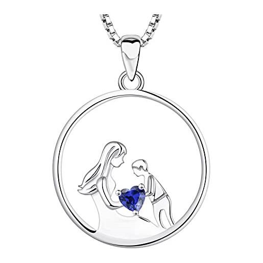 YL collana madre e figlio 925 argento tagliato settembre pietra portafortuna spinello blu collana con ciondolo regali per donne mamma, 45-48 cm