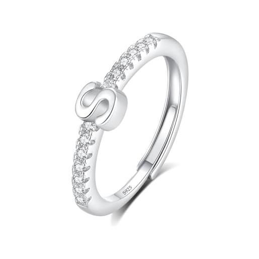 INFUSEU anello con iniziale, argento 925 anelli donna regolabili a-z lettera s captiale impilabili personalizzato nome gioielli regalo di mamma donna