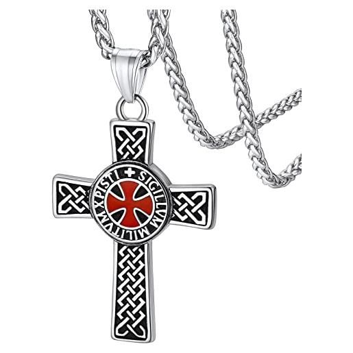 FaithHeart collana con croce dei cavalieri templari croce rosso collana vintage da uomo unisex in acciaio inossidabile/nero/oro collana personalizzabile