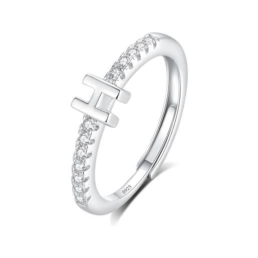 INFUSEU anello con iniziale, argento 925 anelli donna regolabili a-z lettera h captiale impilabili personalizzato nome gioielli regalo di mamma donna