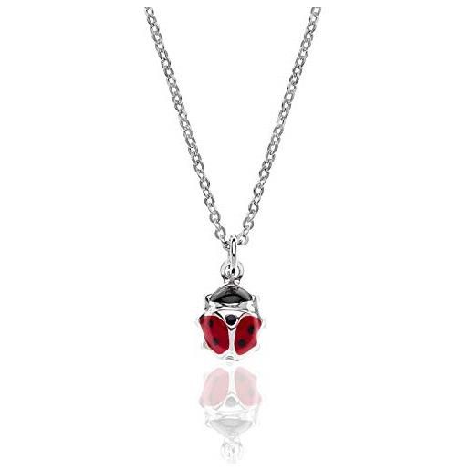 Aka Gioielli® - collana coccinella rossa in argento sterling 925 rodiato ciondolo portafortuna per bambini