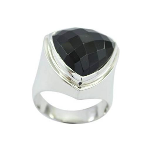 RIYO anello generale in argento sterling 925 con grande anello nero naturale, anello in argento con pietra nera nera su onice