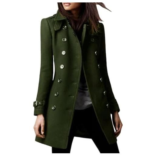 CROSTRITON cappotto da donna alla moda lungo in lana monopetto caldo con risvolto giacca sottile, verde militare, m