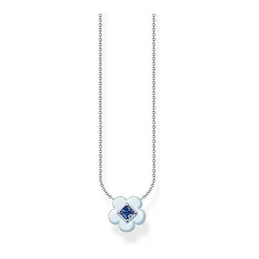 Thomas sabo ke2185-496-1-l45v - collana da donna con fiore in argento sterling 925, lunghezza 45 cm, colore: blu, 45 cm, argento sterling, zirconia cubica