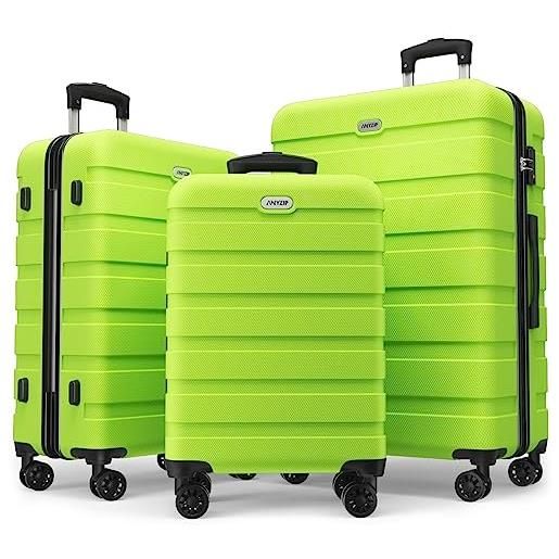 AnyZip set di 3 valigie rigide pc abs leggeri valigie da viaggio con chiusura tsa e 4 ruote doppie girevol （m-l-xl-set）(verde mela, set)