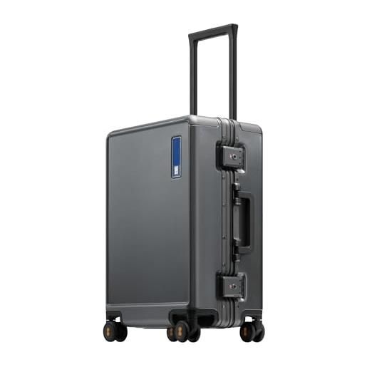 LEVEL8 valigia, valigia da viaggio telaio in alluminio, valigia a mano cabin con doppio tsa lock suitcase zipperless bagagli he. Gent (56cm, 38l, grigio)