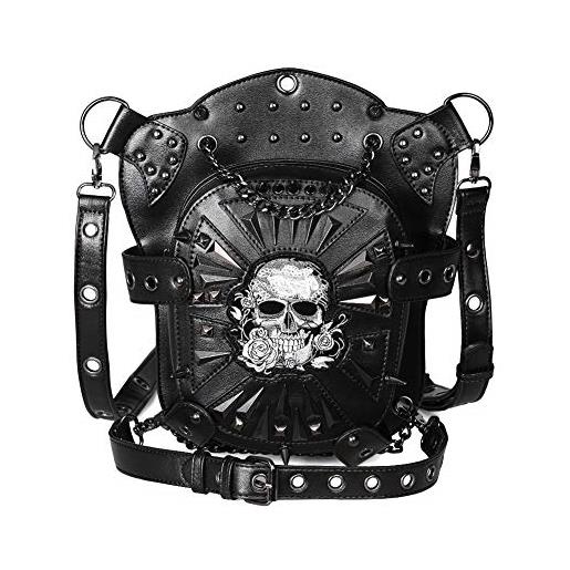 Dajingkj steampunk skull marsupio moto leg bag messenger bag gotico borsa da viaggio gamba hip holster borsa per donne uomini, nero031, moda