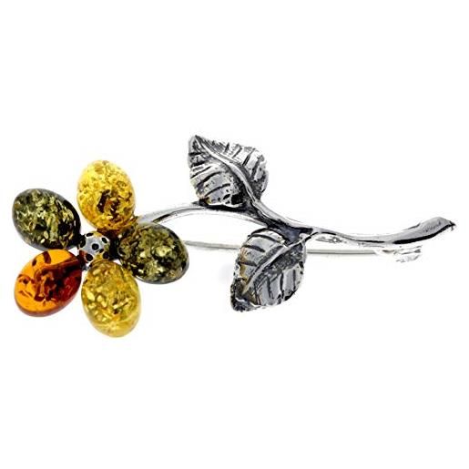 SilverAmber Jewellery spilla in vera ambra baltica e argento sterling 4015, pietra argento sterling resina, ambra