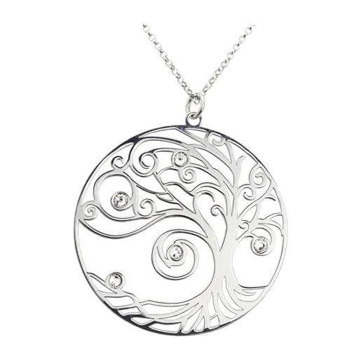Aka Gioielli® - collana con ciondolo albero della vita e cristalli swarovski in argento 925 rodiato, modello realizzazione di sè, regalo donna e ragazza