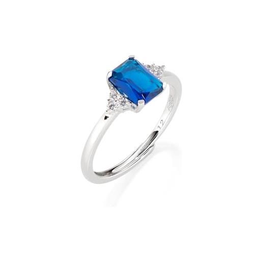 AMEN gioielli, anello princess, anello donna argento 925, rodiato con zirconi blu e bianchi, anello regolabile per misure dalla 18 alla 20, regalo donna