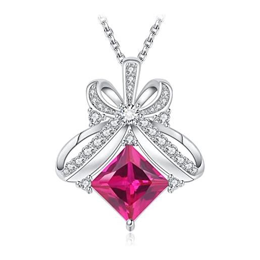 JewelryPalace 3.6ct collana farfalla donna argento 925 con creato zaffiro rosa, fiocco collana ciondolo pietra a taglio principessa con catena 45cm, collane pendenti anniversario set gioielli donna