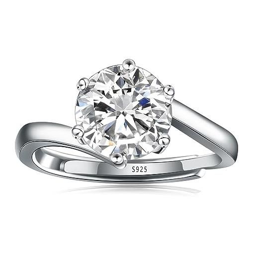 BINALOVE anello di fidanzamento classico a 6 rappi 1/2 carati rotondo moissanite solitario da donna, in argento 925 con pietra, diamante simulato, anello regolabile, argento sterling