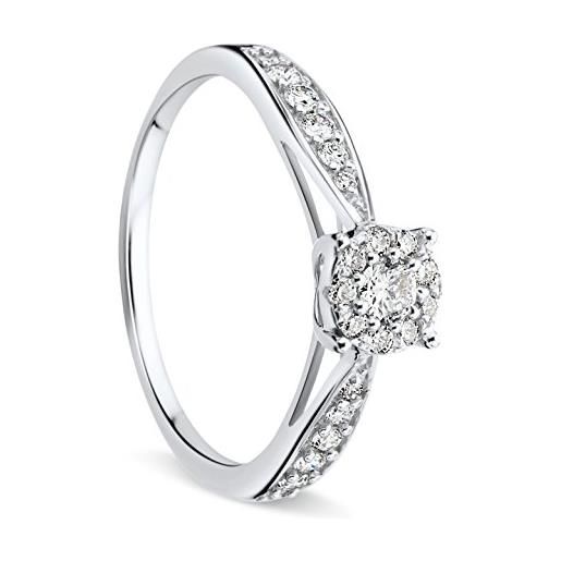 Orovi anello da donna in oro bianco con diamanti naturali ct 0.20 in oro 9 kt / 375. Anello di fidanzamento con brillanti in oro vero. 