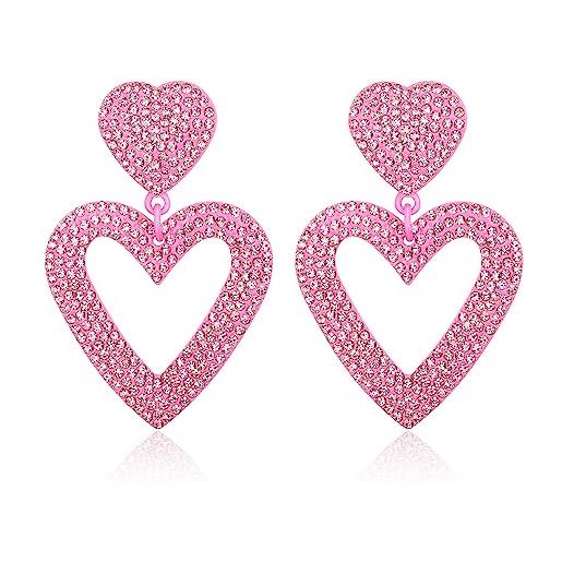 EVER FAITH rosa cuore orecchini da donna, scintillante cristallo strass cuore dangle orecchini cuore regali gioielli